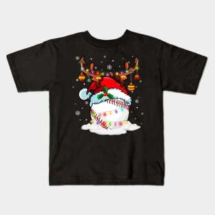 Reindeer Santa Hat Baseball Christmas Lights Xmas Kids T-Shirt